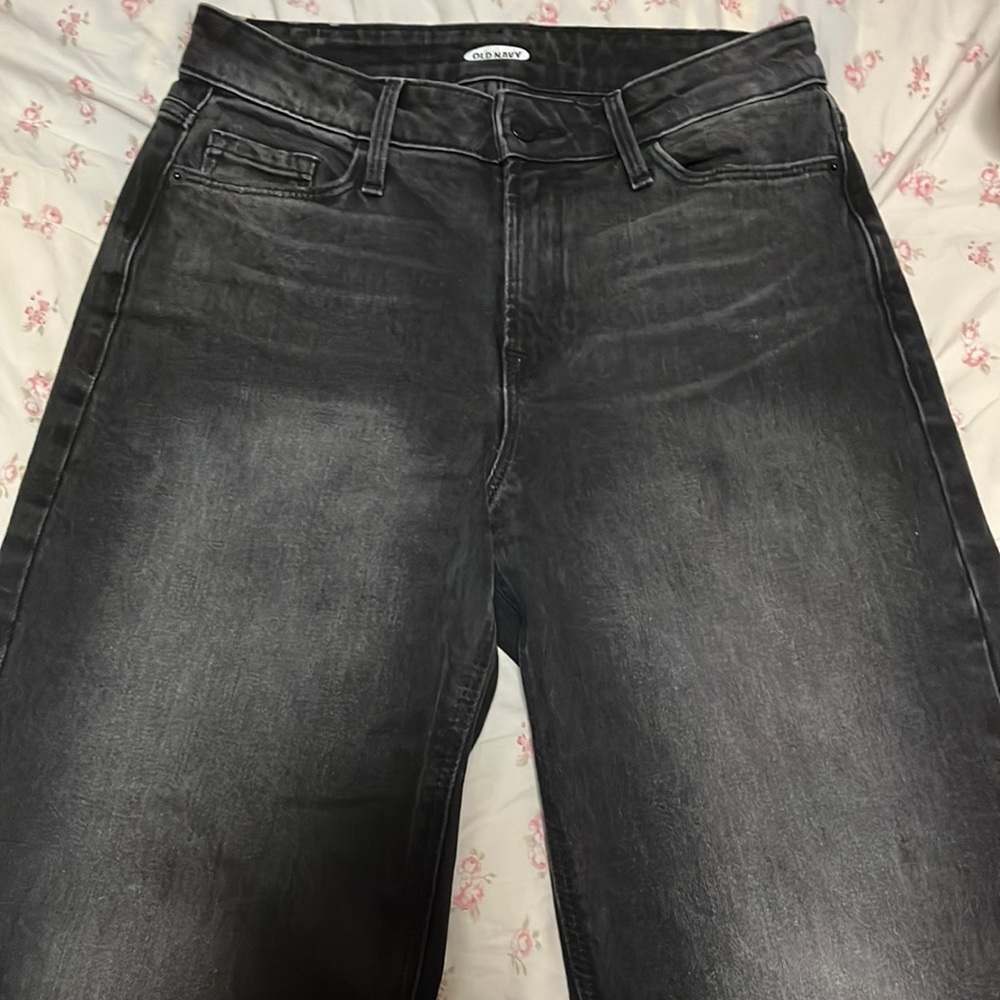 old navy slim wide washed black jeans